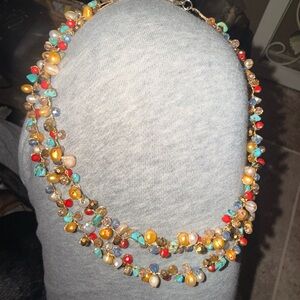 Vintage Real pearl turquoise Jasper and other stones in 925 Beaded Necklace